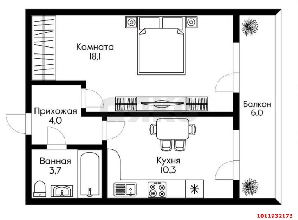 Фото №7: 1-комнатная квартира 42 м² - Краснодар, Музыкальный, ул. Рахманинова, 32