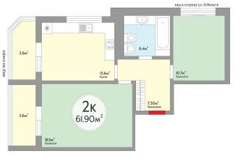 Фото №2: 2-комнатная квартира 61 м² - Краснодар, мкр. жилой комплекс Сказка Град, ул. имени В.Н. Мачуги, 166Ак1