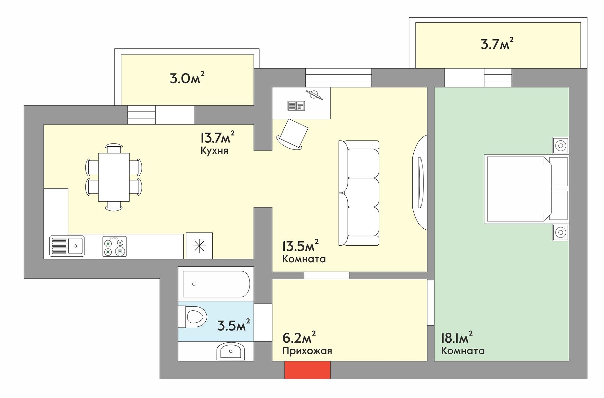 Фото №18: 2-комнатная квартира 57 м² - Новая Адыгея, мкр. жилой комплекс Золотая линия 2, ул. Бжегокайская, 25к1