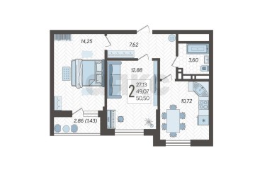 Фото №3: 2-комнатная квартира 50 м² - Краснодар, мкр. Карасунский внутригородской округ, ул. Владимира Жириновского, 1к4