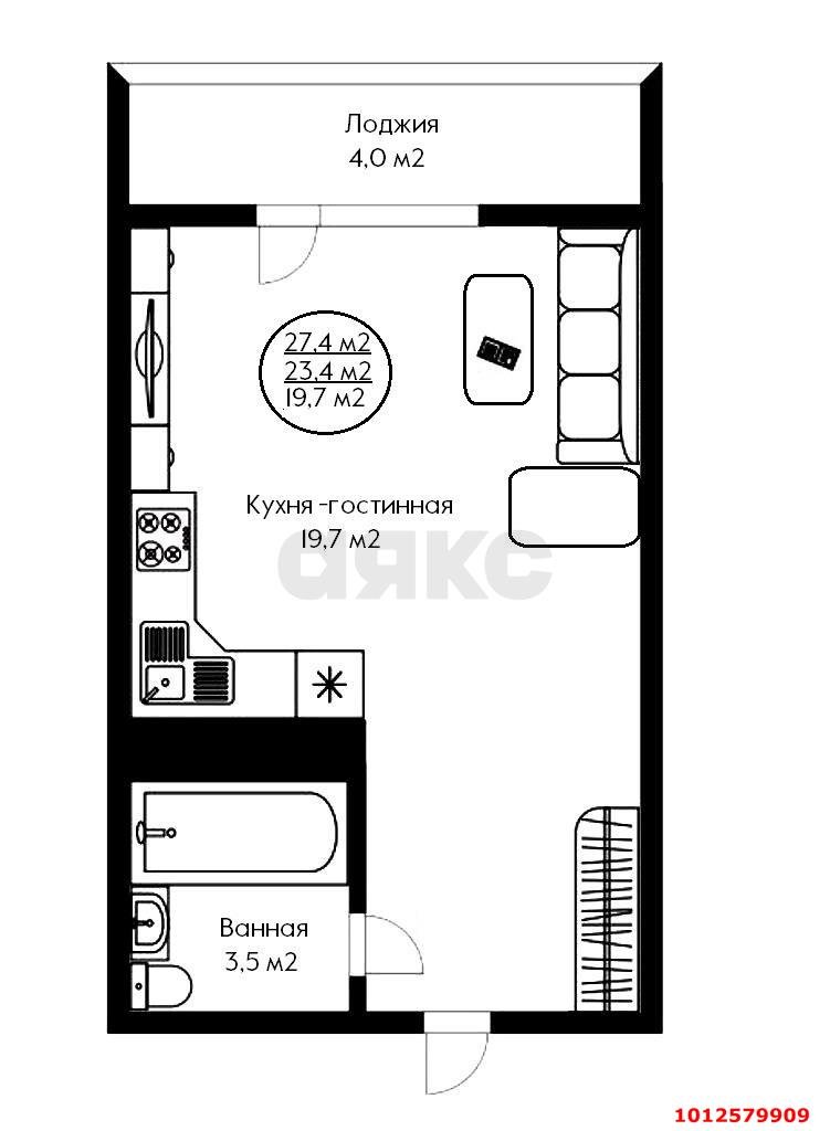 Фото №8: Студия 25 м² - Краснодар, Парк Победы, ул. Героя Пешкова, 14к2