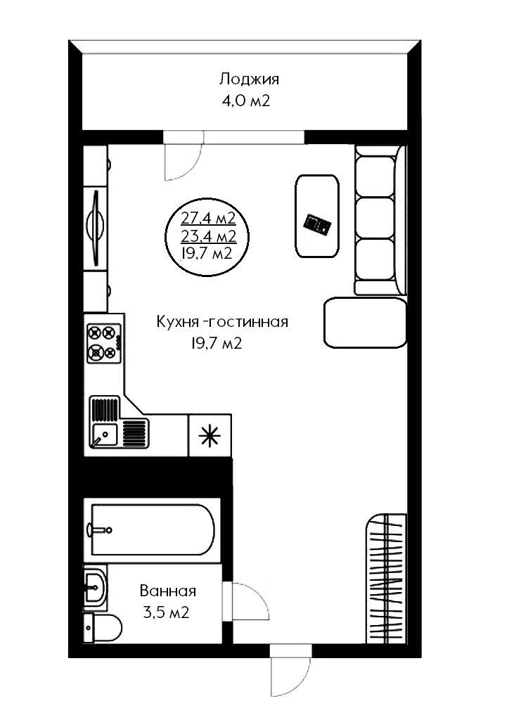 Фото №8: Студия 25 м² - Краснодар, Прикубанский внутригородской округ, мкр. Парк Победы, ул. Героя Пешкова, 14к2