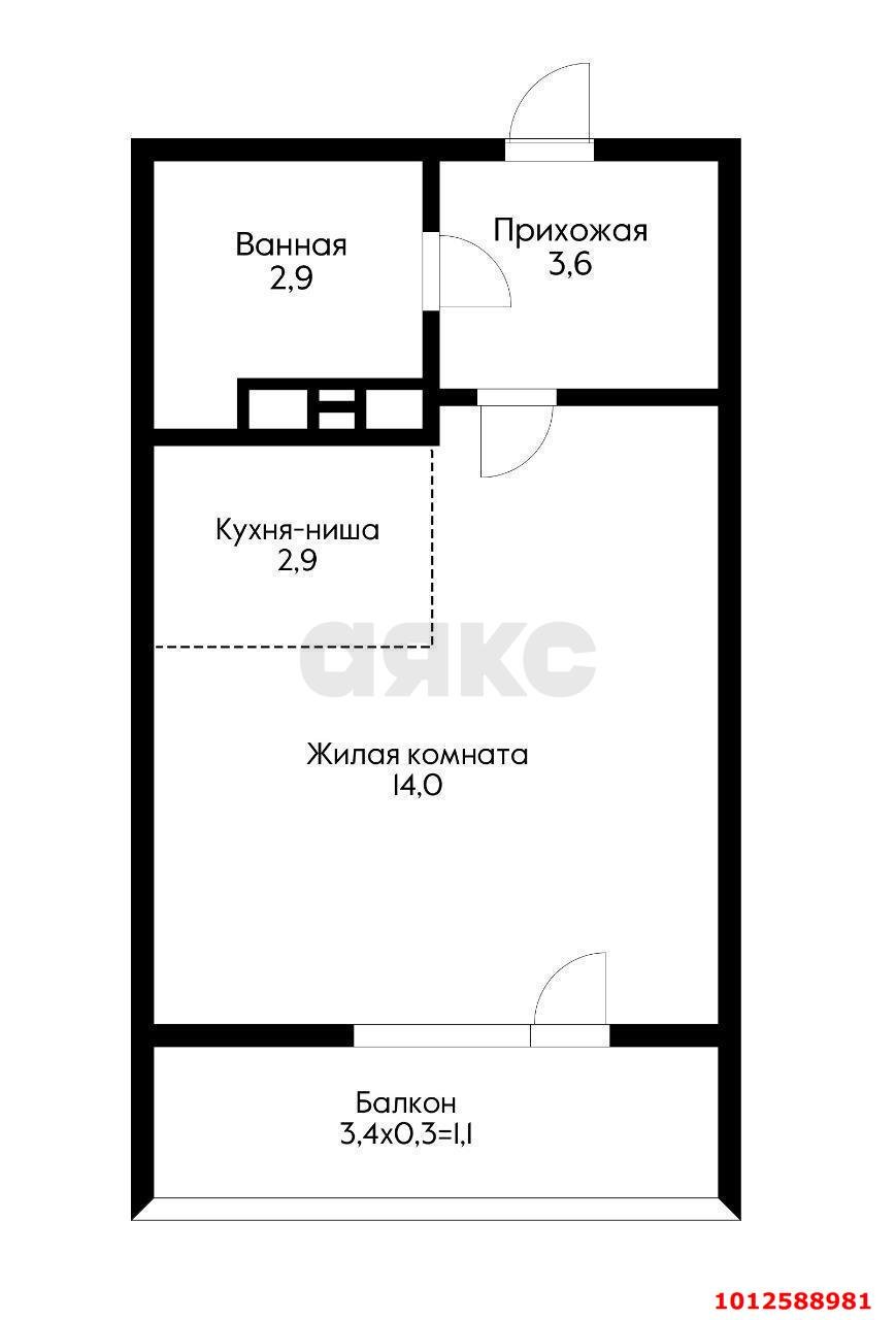 Фото №14: Студия 26 м² - Краснодар, жилой комплекс Дыхание, ул. Лётчика Позднякова, 2к13