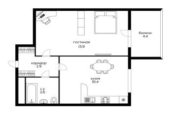 Фото №5: 1-комнатная квартира 34 м² - Сукко, мкр. жилой комплекс Холидей Хаус, ул. Мирная, 9к1