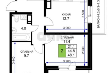 Фото №3: 2-комнатная квартира 48 м² - Краснодар, мкр. жилой комплекс Ракурс, 