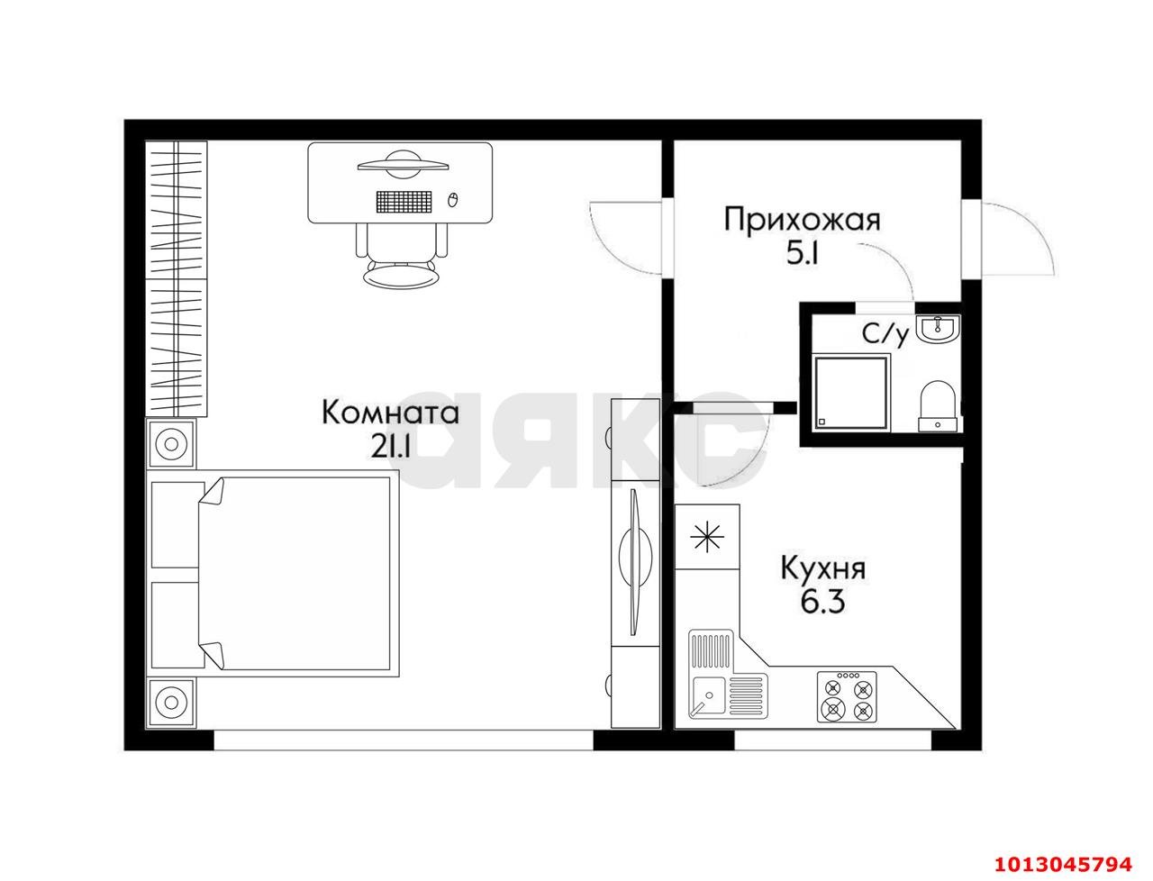 Фото №10: 1-комнатная квартира 33 м² - Краснодар, Фестивальный, ул. имени Дзержинского, 119/1