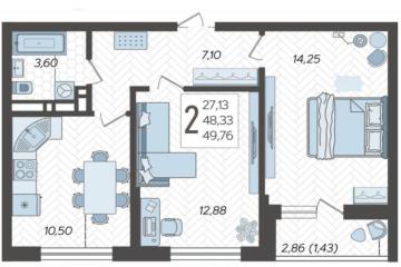 Фото №2: 2-комнатная квартира 50 м² - Краснодар, мкр. ЖК Смородина, ул. имени Владимира Жириновского, 1к7