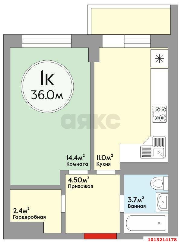 Фото №5: 1-комнатная квартира 35 м² - Краснодар, Новознаменский, ул. Войсковая, 20к10