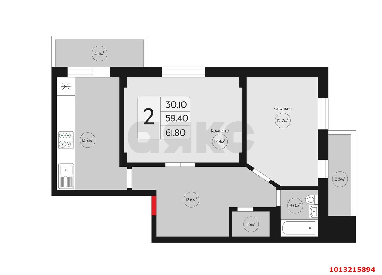Фото №6: 2-комнатная квартира 61 м² - Краснодар, жилой комплекс Лиговский, ул. Героя Пешкова, 5