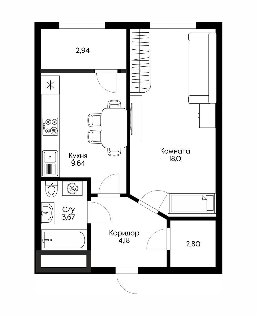 Фото №6: 1-комнатная квартира 40 м² - Краснодар, жилой комплекс Кубанский, Прикубанский внутригородской округ, мкр. Завод Измерительных Приборов, ул. Зиповская, 34к1