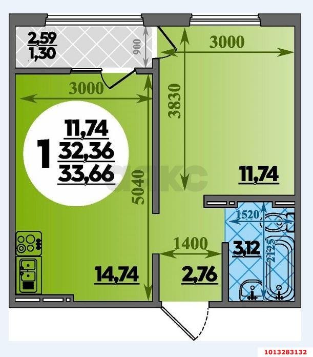 Фото №7: 1-комнатная квартира 32 м² - Краснодар, жилой комплекс Квартал № 6, ул. имени 75-летия Победы, 26/1