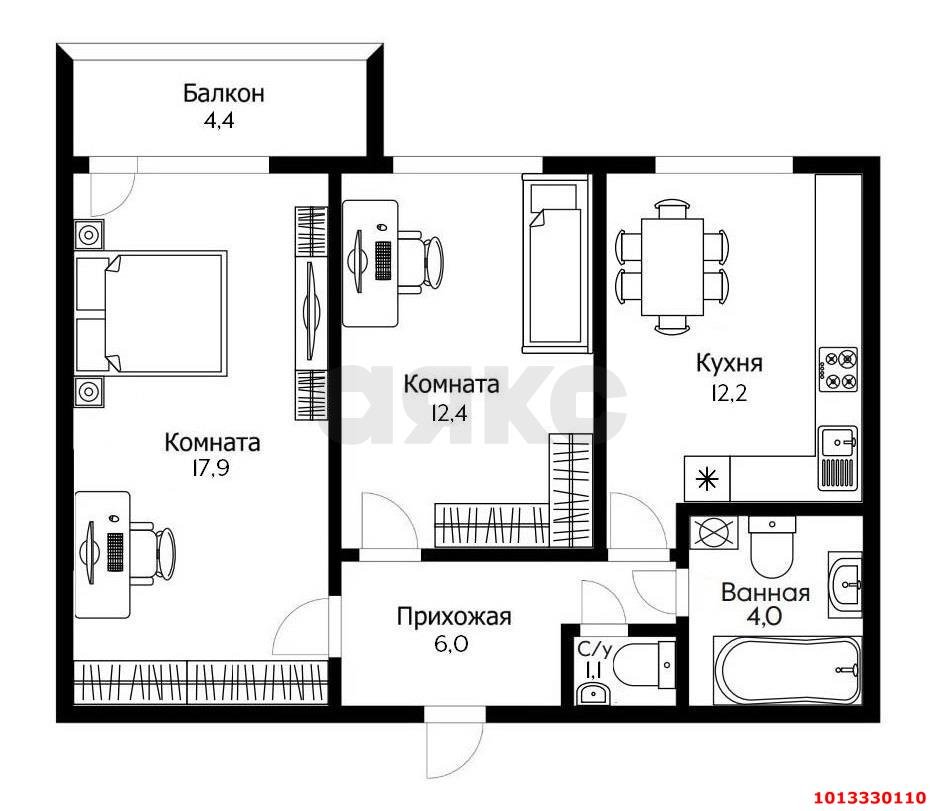 Фото №13: 2-комнатная квартира 56 м² - Краснодар, Камвольно-суконный Комбинат, ул. Магистральная, 11