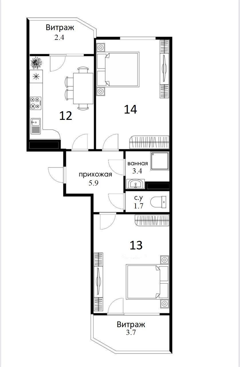 Фото №2: 2-комнатная квартира 57 м² - Краснодар, Прикубанский внутригородской округ, мкр. Достояние, ул. Григория Булгакова, 6