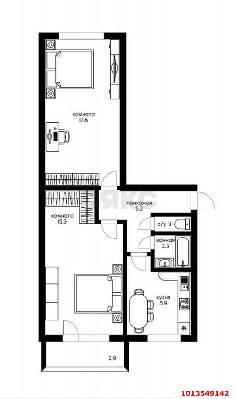 Фото №8: 2-комнатная квартира 51 м² - Краснодар, Славянский, ул. Красных Партизан, 161/2