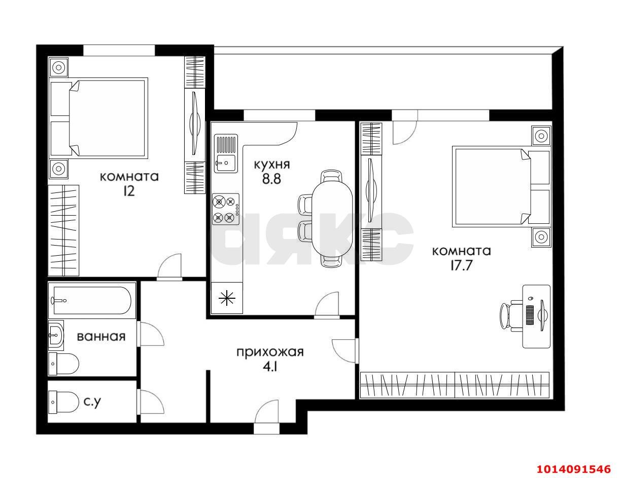 Фото №11: 2-комнатная квартира 52 м² - Краснодар, Черёмушки, ул. Вишняковой, 51