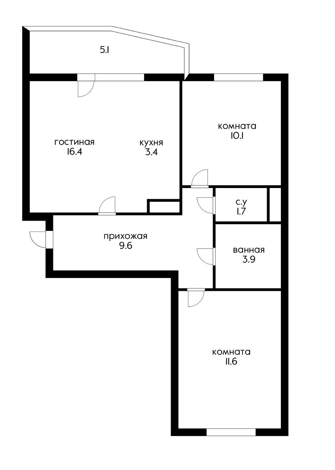 Фото №7: 3-комнатная квартира 59 м² - Краснодар, Прикубанский внутригородской округ, мкр. жилой комплекс Спортивная Деревня, ул. имени Генерала Корнилова, 14к1