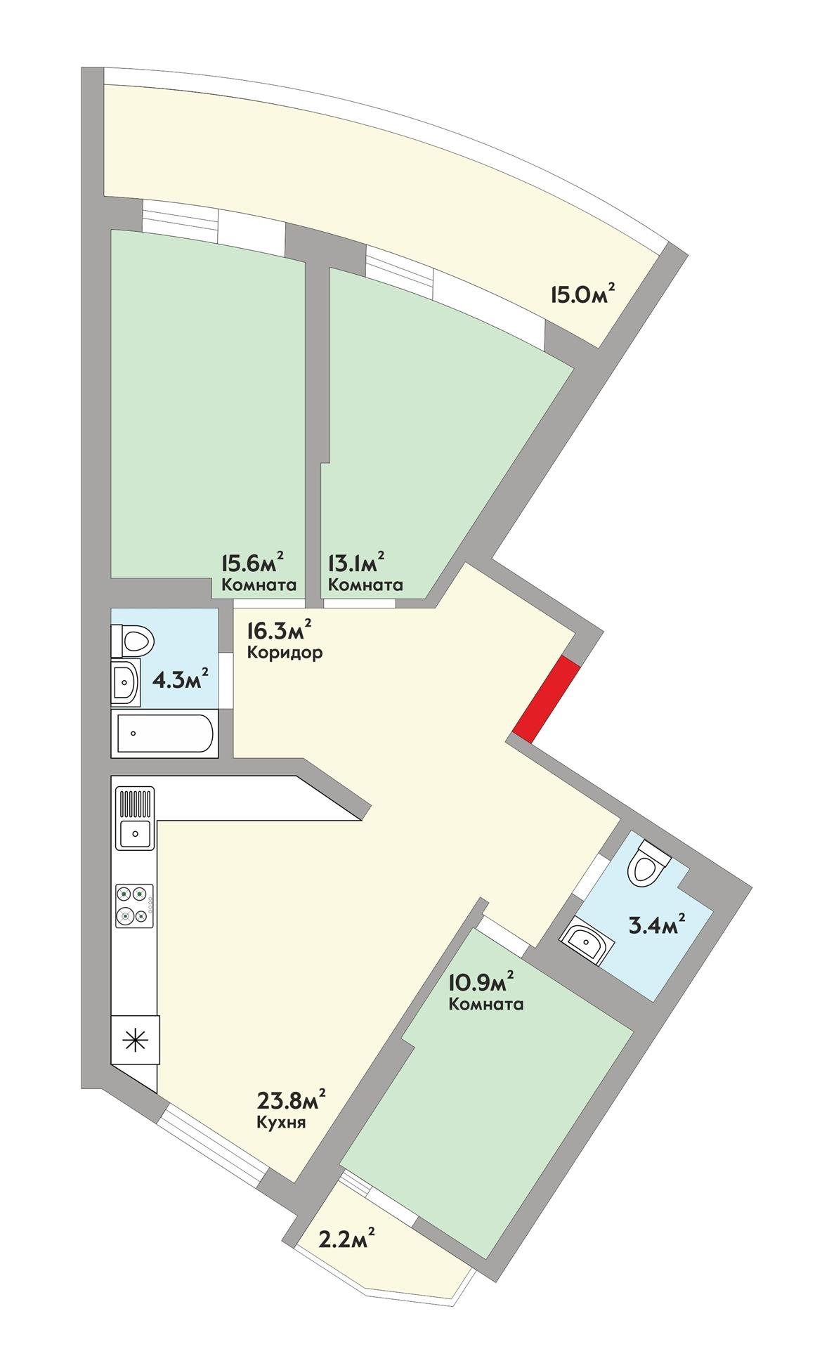 Фото №3: 3-комнатная квартира 110 м² - Краснодар, Прикубанский внутригородской округ, Россинского, мкр. жилой комплекс Видный, ул. Командорская, 3к2