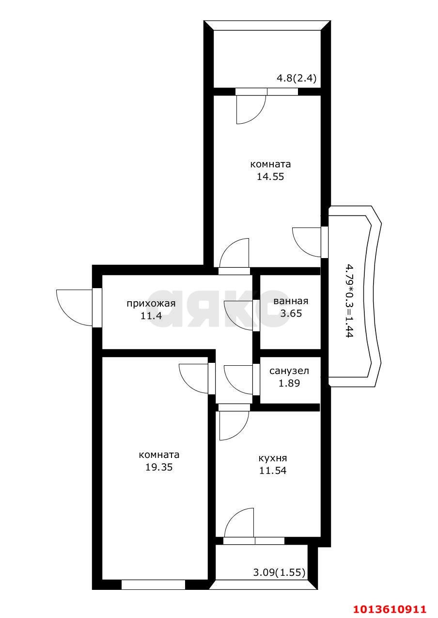 Фото №10: 2-комнатная квартира 62 м² - Краснодар, имени Петра Метальникова, ул. Петра Метальникова, 3/1к2
