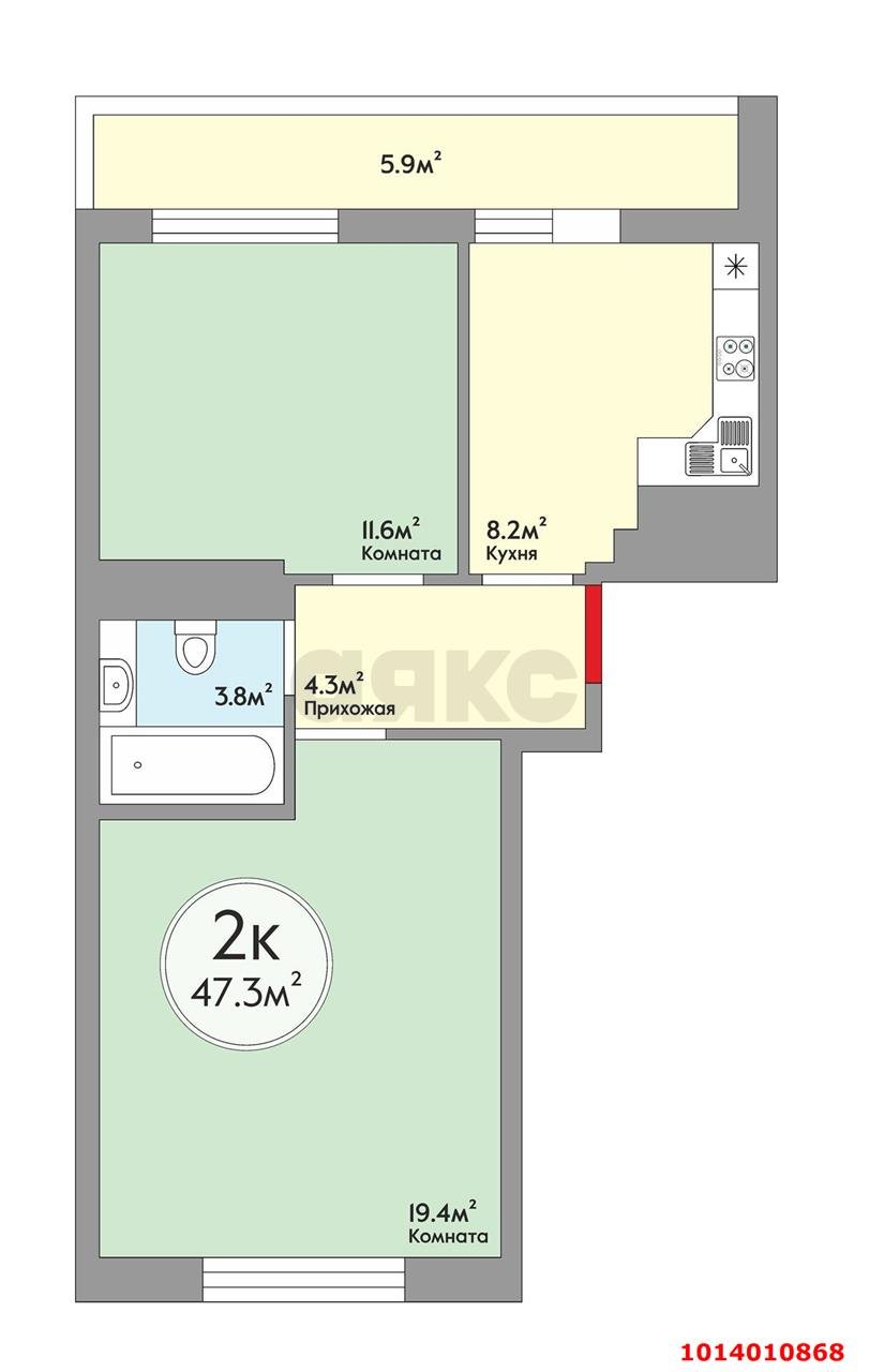 Фото №6: 2-комнатная квартира 54 м² - Краснодар, жилой комплекс Дыхание, ул. Лётчика Позднякова, 2к8