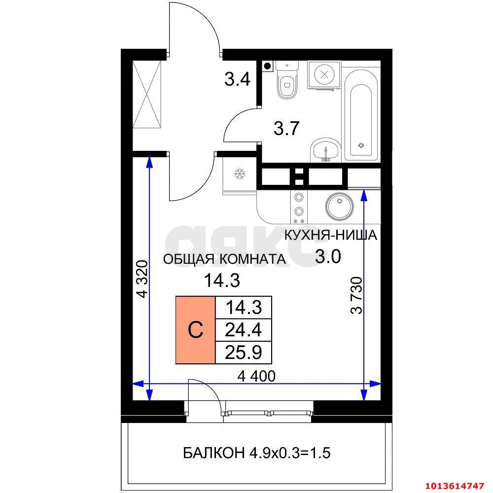 Фото №4: Студия 24 м² - Краснодар, 2-я Площадка, ул. Ветеранов, 4А