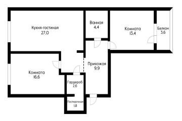Фото №2: 2-комнатная квартира 80 м² - Краснодар, мкр. Гидростроителей, ул. Невкипелого, 18к1