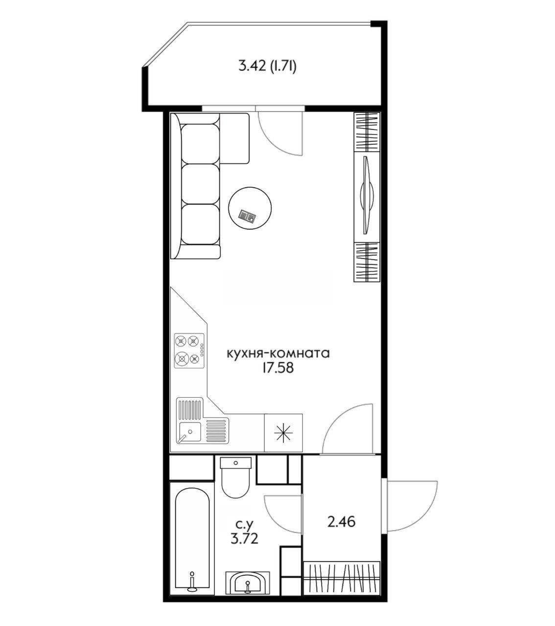 Фото №3: Студия 25 м² - Краснодар, ЖК Урал, Карасунский внутригородской округ, Камвольно-суконный Комбинат, мкр. жилой комплекс Ural, ул. Уральская, 87/7