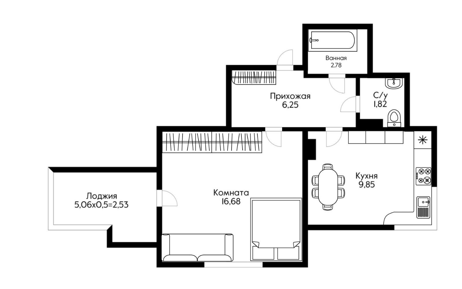 Фото №12: 1-комнатная квартира 42 м² - Краснодар, Прикубанский внутригородской округ, жилой комплекс Аксиома, мкр. Догма Парк, ул. Марины Цветаевой, 17к2