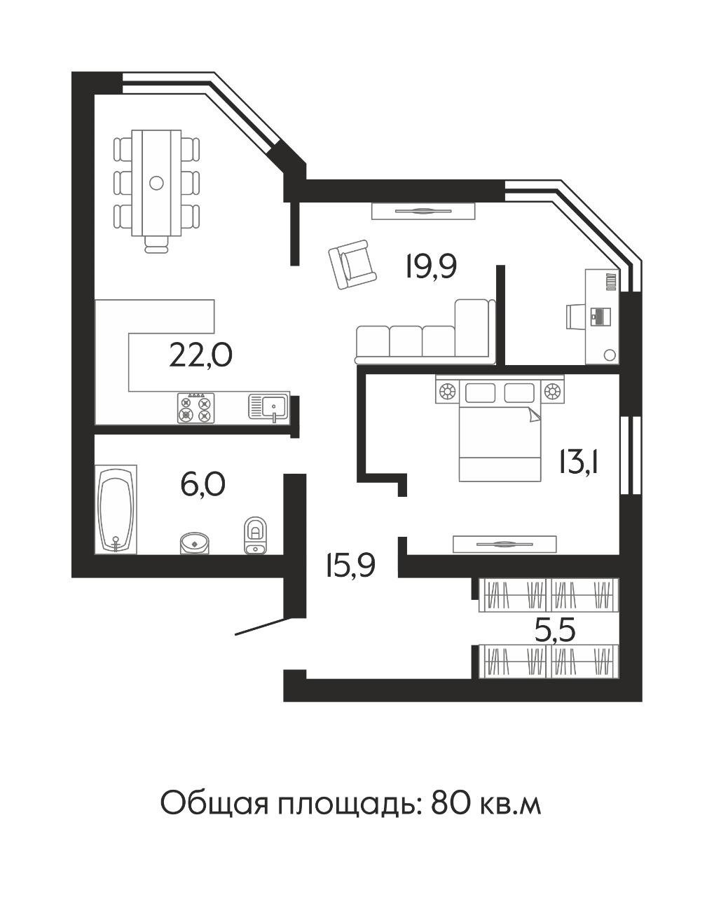 Фото №17: 2-комнатная квартира 82 м² - Краснодар, Школьный, Круглик, мкр. Прикубанский внутригородской округ, ул. Филатова, 19/1