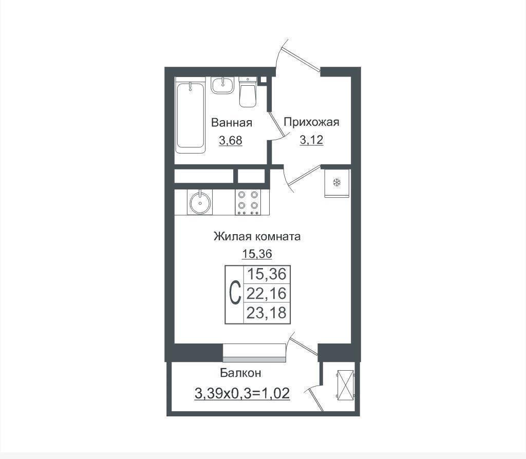 Фото №1: Студия 24 м² - Краснодар, Прикубанский внутригородской округ, мкр. жилой комплекс Зелёный театр, ул. Западный Обход, 39/1к2