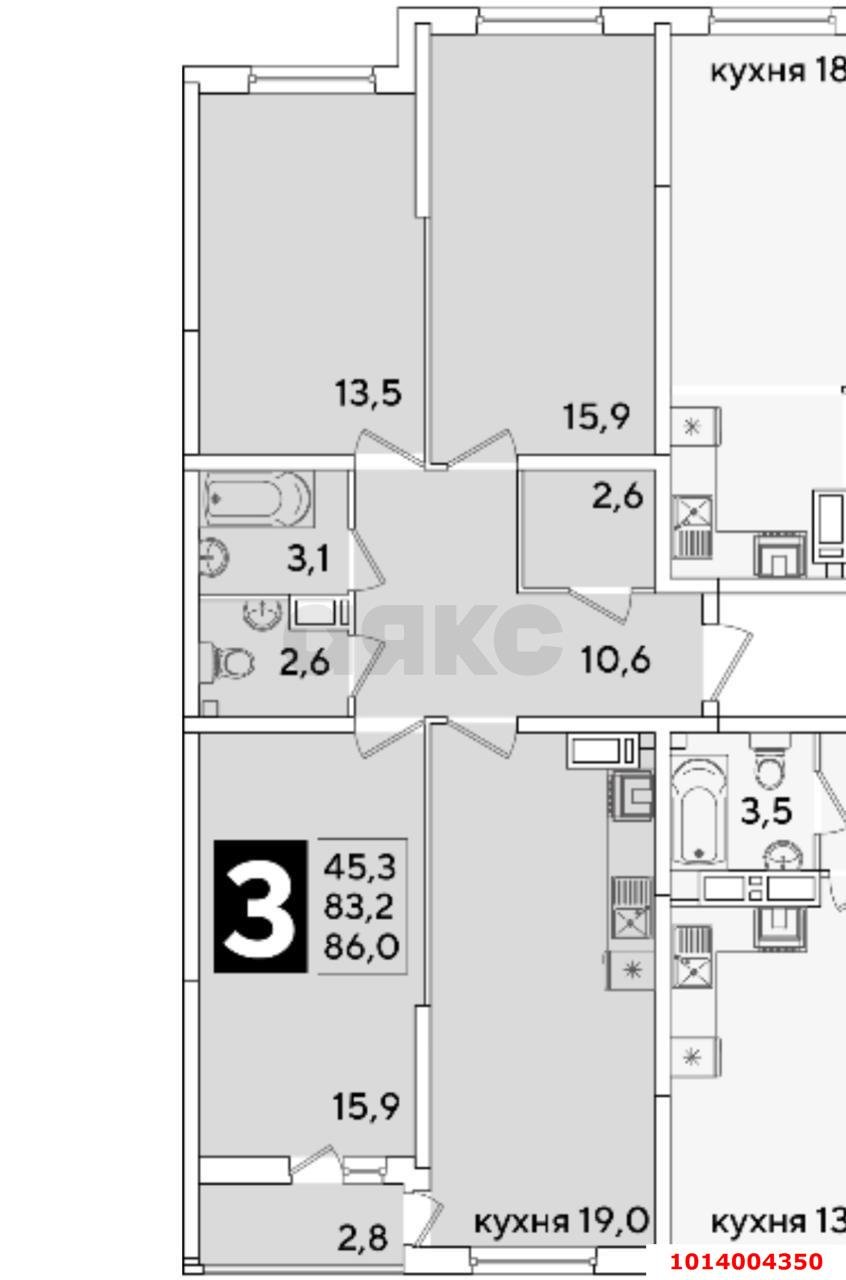 Фото №15: 3-комнатная квартира 86 м² - Краснодар, жилой комплекс Самолёт-6, ул. Ивана Беличенко, 92