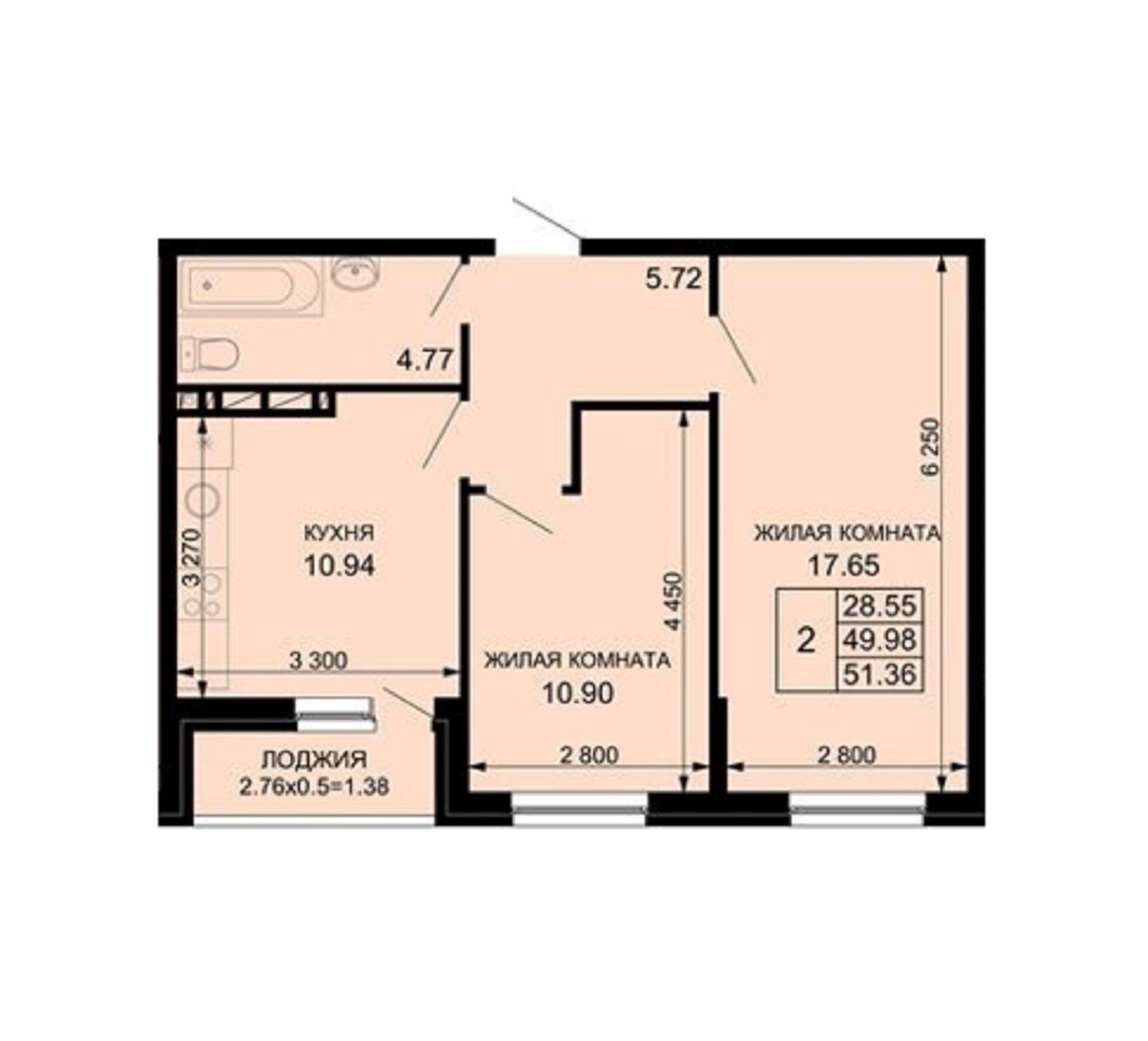 Фото №14: 2-комнатная квартира 52 м² - Краснодар, Прикубанский внутригородской округ, мкр. жилой комплекс Новые Сезоны, ул. Скандинавская, 1к6