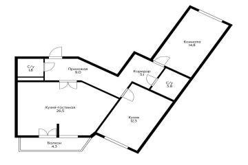 Фото №3: 2-комнатная квартира 75 м² - Краснодар, мкр. жилой комплекс Свобода, ул. Домбайская, 55к6