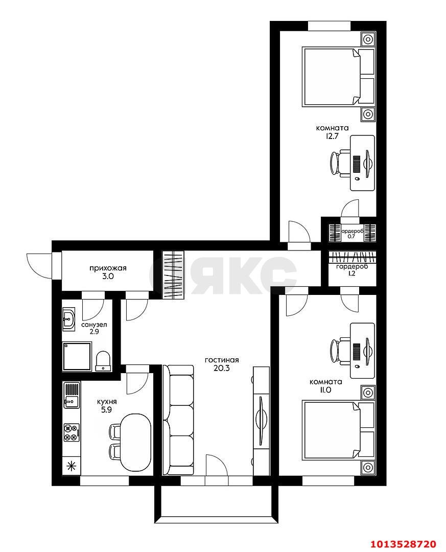 Фото №10: 3-комнатная квартира 58 м² - Краснодар, Черёмушки, ул. Айвазовского, 98