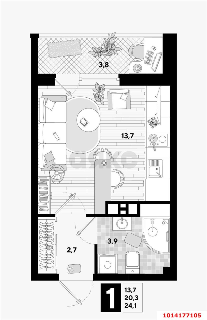 Фото №17: Студия 21 м² - Российский, Прикубанский внутригородской округ, ул. Измаильская, 10