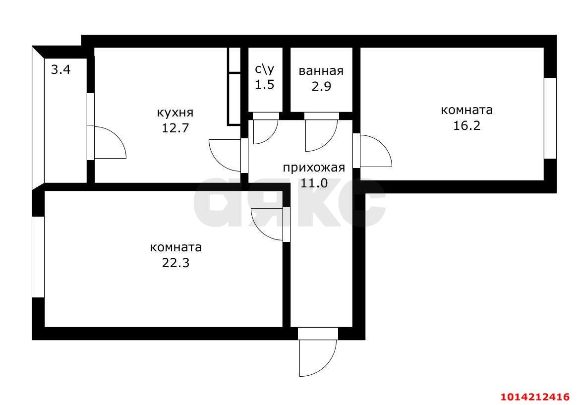 Фото №2: 2-комнатная квартира 71 м² - Яблоновский, ул. Гагарина, 192к6