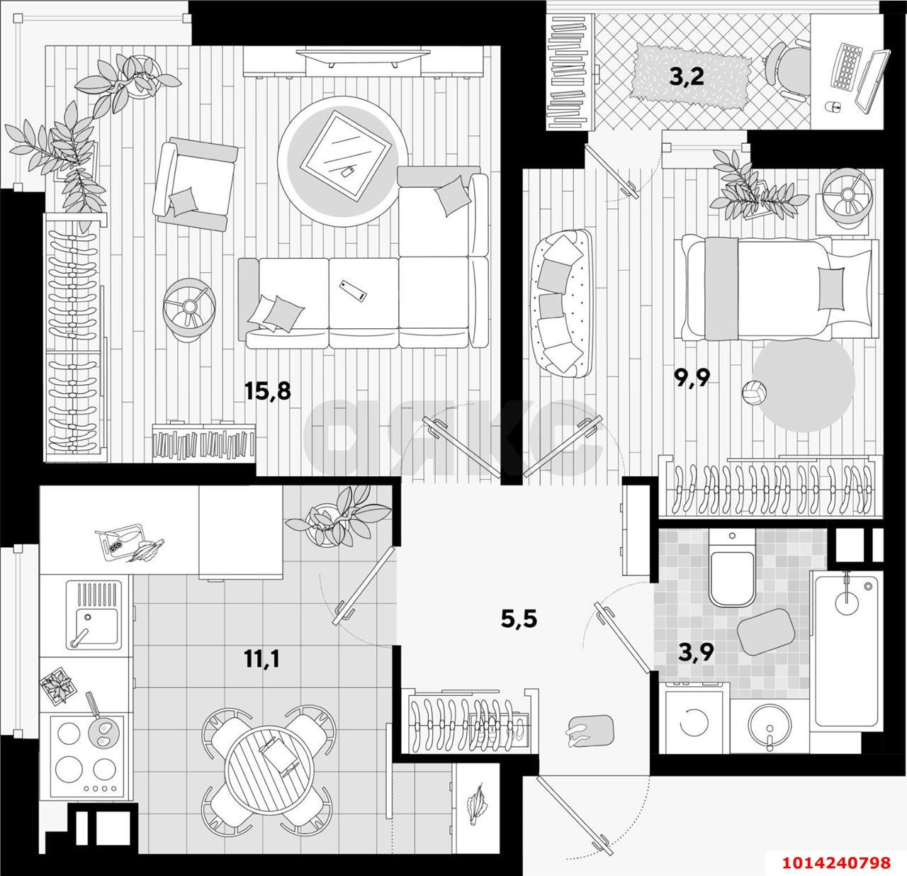 Фото №10: 2-комнатная квартира 46 м² - Краснодар, жилой комплекс Самолёт-3, ул. Ивана Беличенко, 85