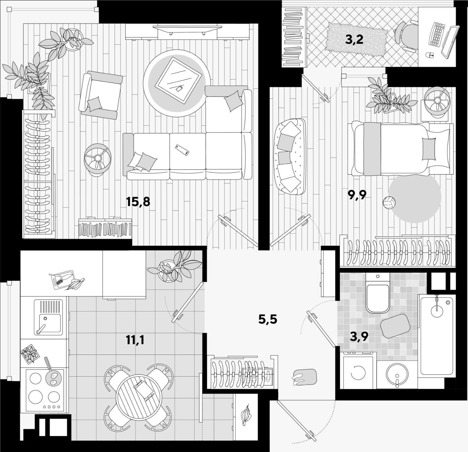 Фото №10: 2-комнатная квартира 46 м² - Краснодар, жилой комплекс Самолёт-3, мкр. Прикубанский внутригородской округ, ул. Ивана Беличенко, 85