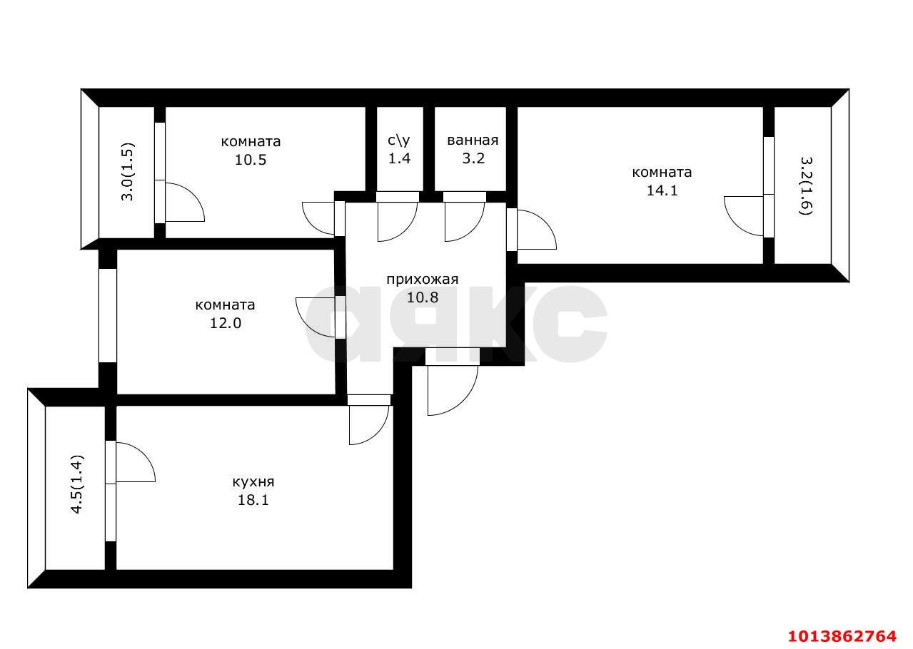 Фото №16: 3-комнатная квартира 70 м² - Краснодар, жилой комплекс Южане, ул. Даниила Смоляна, 65к1