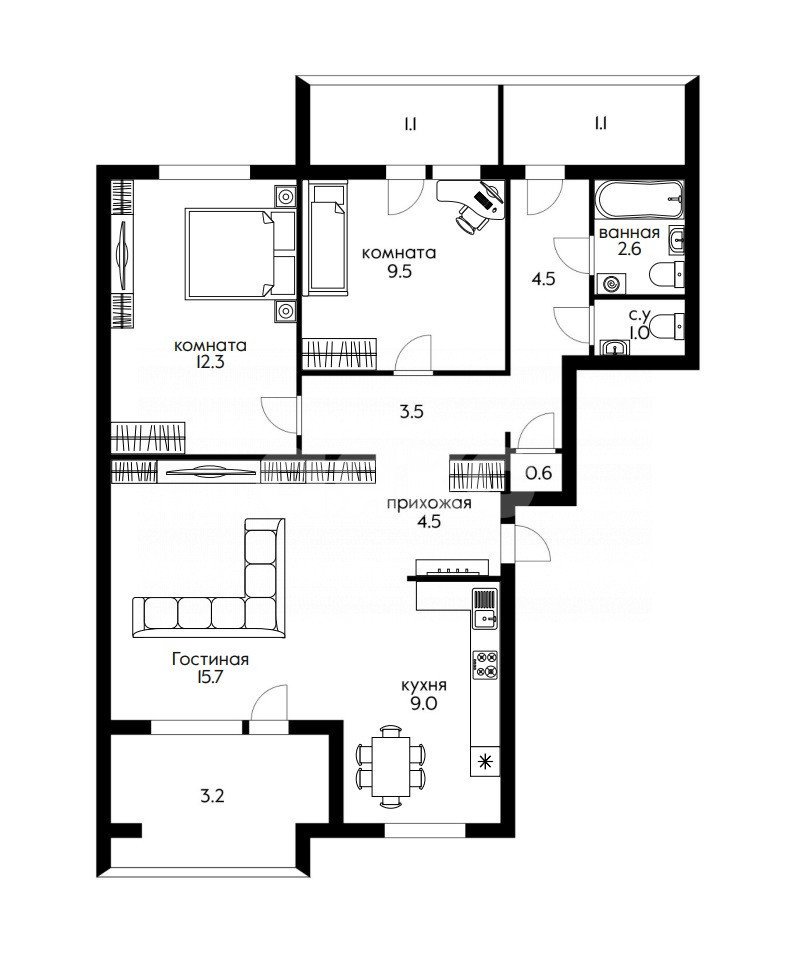 Фото №35: 3-комнатная квартира 75 м² - Сочи, Центральный, ул. Вишнёвая, 32