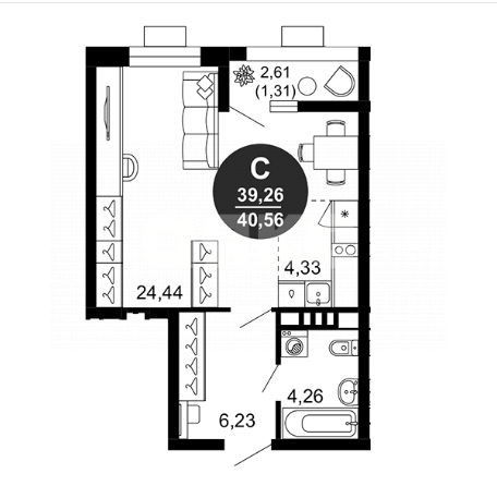 Фото №1: 1-комнатная квартира 41 м² - Ростов-на-Дону, жилой комплекс 1799, пр-кт Сиверса, 8/1