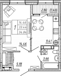 Фото №1: 1-комнатная квартира 35 м² - Ростов-на-Дону, жилой комплекс Frame