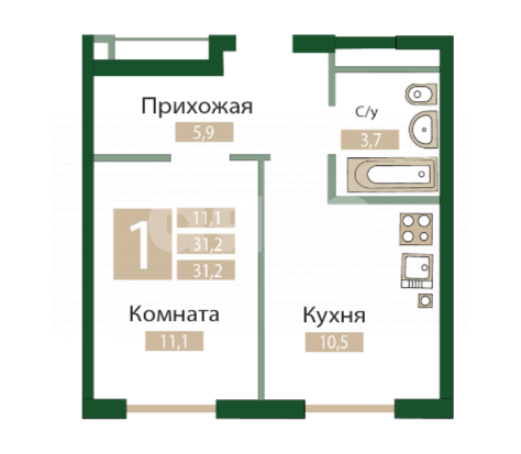 Фото №8: 1-комнатная квартира 31 м² - Аграрное, ул. Научная, 3