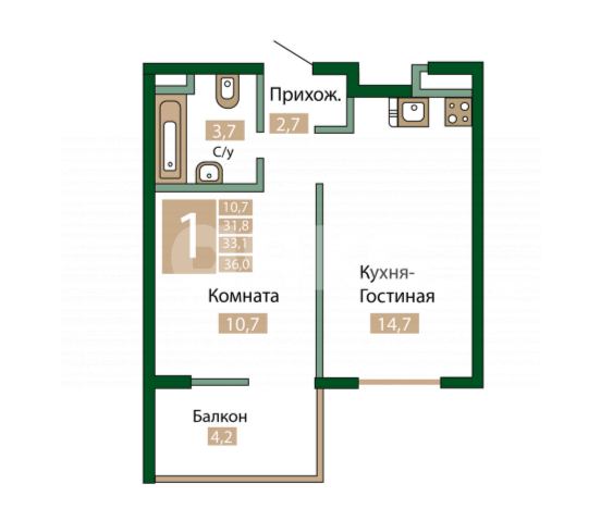Фото №8: 1-комнатная квартира 36 м² - Аграрное, ул. Научная, 3