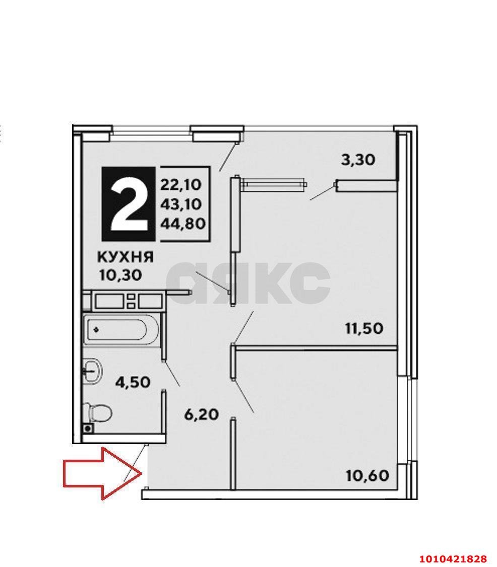 Фото №9: 2-комнатная квартира 48 м² - Краснодар, жилой комплекс Самолёт, ул. Западный Обход, 39/2