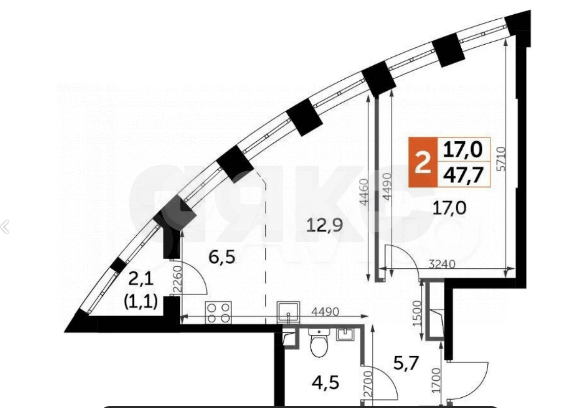 Фото №1: 1-комнатная квартира 47 м² - Москва, жилой комплекс Сидней Сити, к2/2