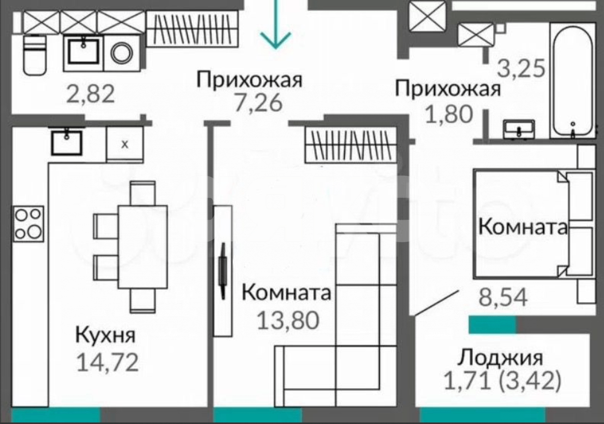 Фото №15: 2-комнатная квартира 54 м² - Симферополь, жилой комплекс Тюльпаны, пр-кт Александра Суворова, 105