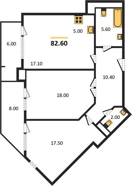 Фото №1: 2-комнатная квартира 82 м² - Краснодар, Прикубанский внутригородской округ, Завод Измерительных Приборов, мкр. жилой комплекс Девелопмент Плаза, ул. имени 40-летия Победы, 33Г