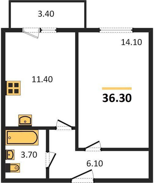 Фото №1: 1-комнатная квартира 36 м² - Новая Адыгея, мкр. жилой комплекс Дарград, ул. Тургеневское шоссе, 33/2к23