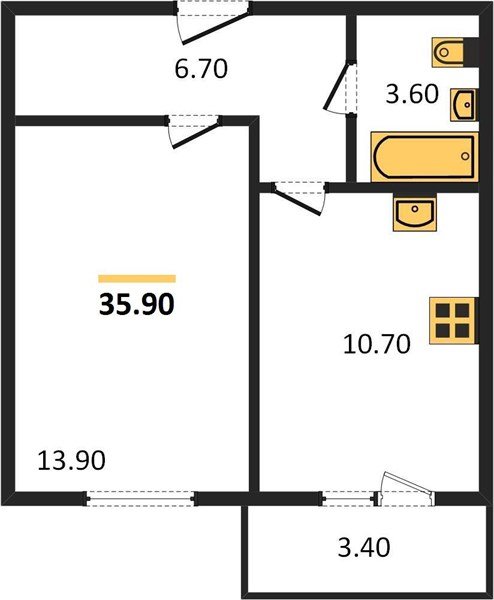Фото №1: 1-комнатная квартира 35 м² - Новая Адыгея, мкр. жилой комплекс Дарград, ул. Тургеневское шоссе, 33/2к25
