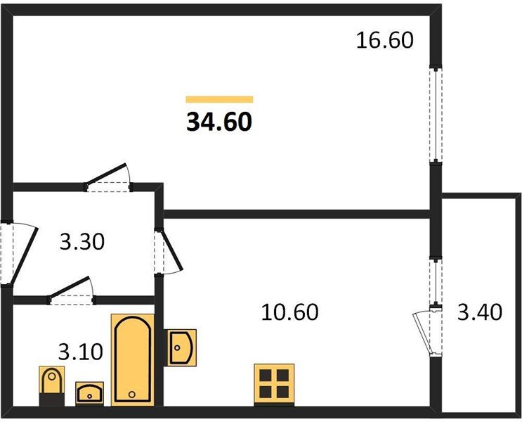 Фото №1: 1-комнатная квартира 34 м² - Новая Адыгея, жилой комплекс Дарград, ул. Тургеневское шоссе, 33/2к25